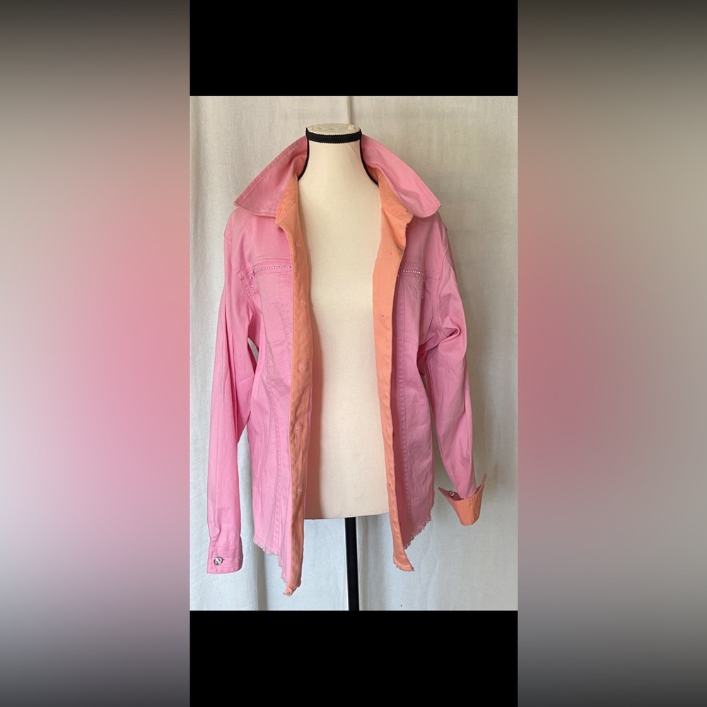 Quaker Factory Jacket Pink with Orange Trim Rhinestone buttons Size Large